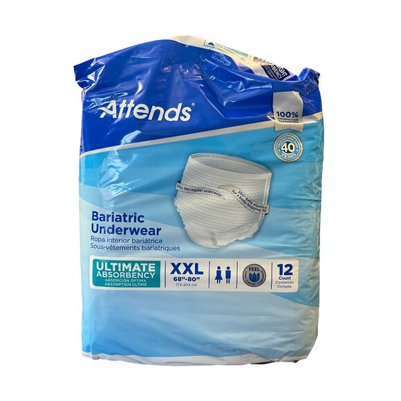 Attends Bariatric Adult Underwear Brief Case of 48-4 Packs Of 12 Diapers - Picture 1 of 7